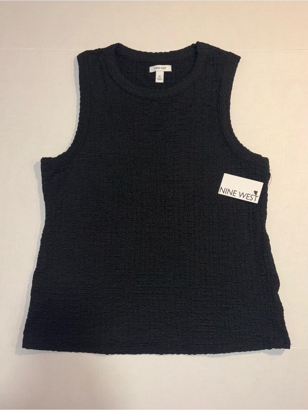 Nine West XL Knit Tank Top Textured Crew Neck Sleeveless Solid Black